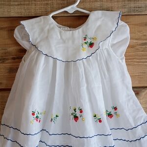 VintageSmocked Fairycore Baby Dress with Embroidered Strawberry Accents Whimsy